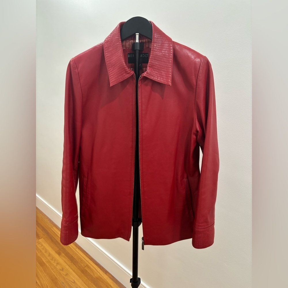 327. Vintage Bernardo Vibrant Red Genuine Leather Jacket